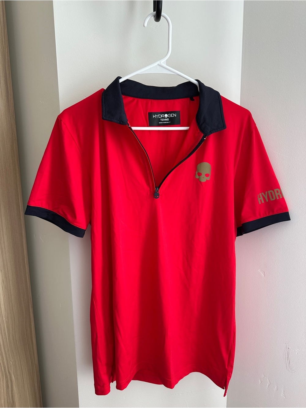 Hydrogen Tennis Half Zip Tech Tee Red Blue Navy Skull Polo Shirt Men’s L